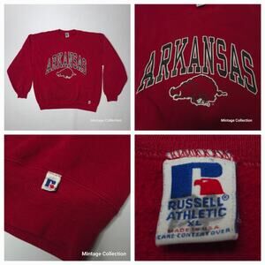 Vintage Arkansas Razorbacks Hogs Red Russell Athletic Pullover Sweatshirt XL
